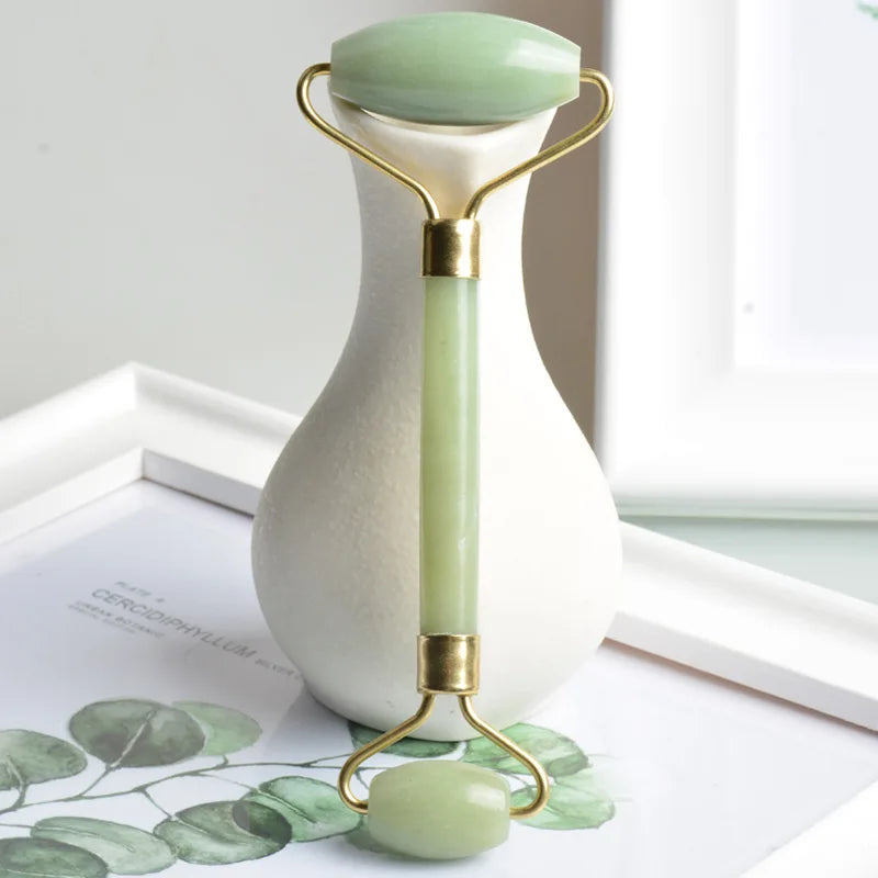 Facial Jade Massage Roller Set Guasha Board Double Heads Jade Roller for Face Natural Stone Massage Slimming Board Beauty Neck