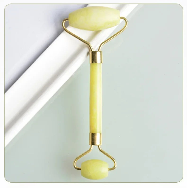 Facial Jade Massage Roller Set Guasha Board Double Heads Jade Roller for Face Natural Stone Massage Slimming Board Beauty Neck